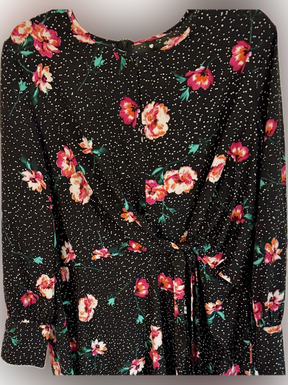 Influence Floral Faux Wrap Dress Black Midi | Size UK 18 (US 14/16)